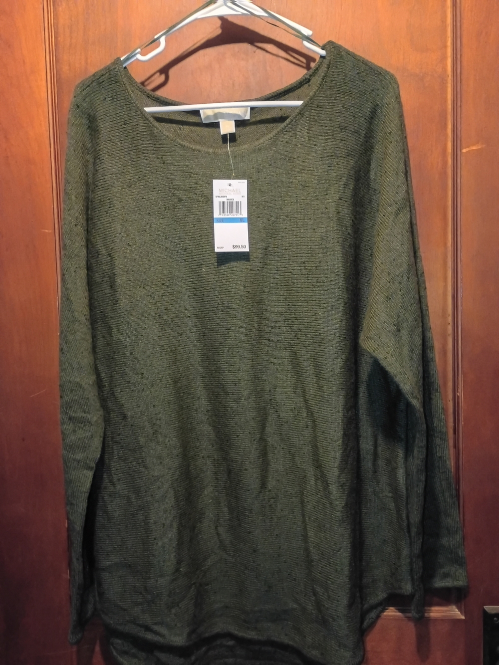 Michael Kors Olive Green Long Sleeve Crewneck Top